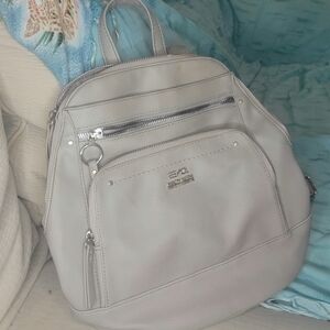 Gray Leather Backpack